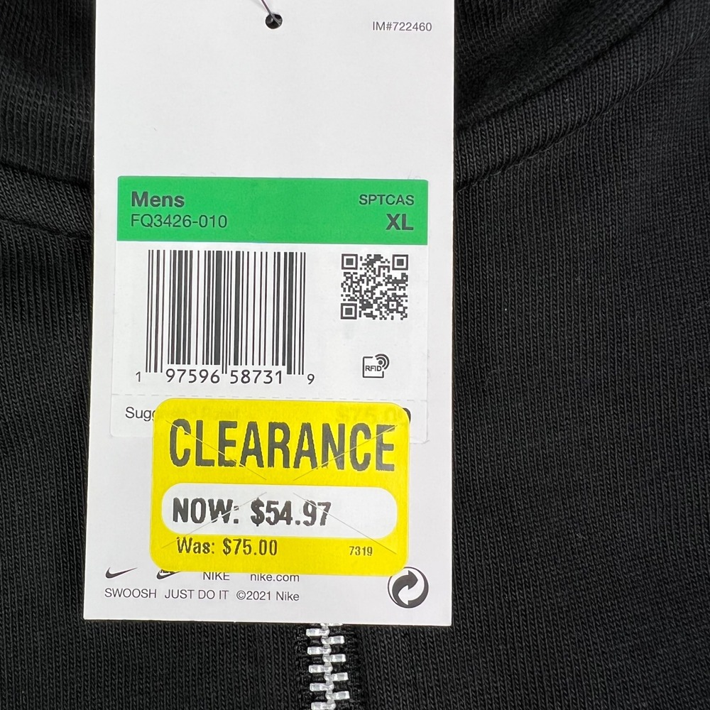 Nike Sportswear Track Jacket Mens XL Black Solid Full Zip Cotton Long Sleeve - Picture 6 of 9